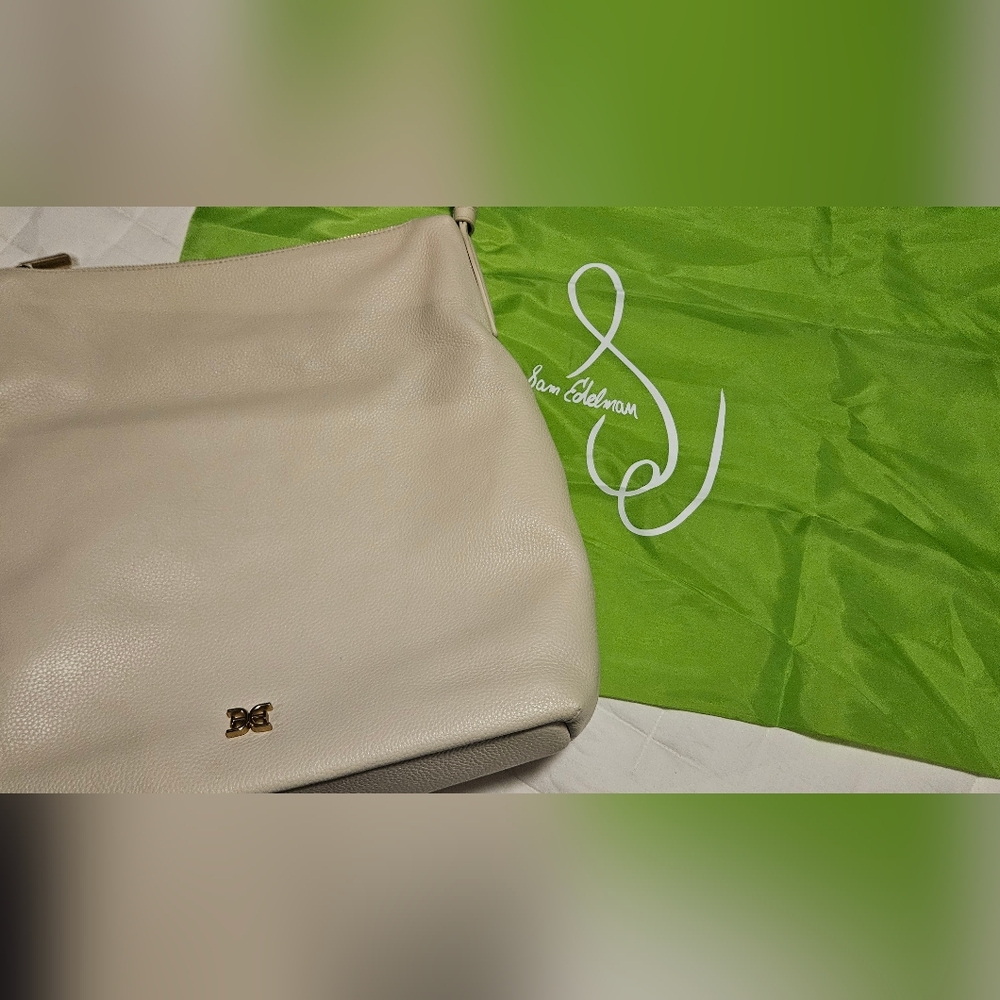 NWT Sam Edelman Bay Large Chainlink Hobo Pebble Leather Bag: Cream/Gold - Picture 15 of 15